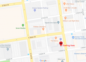 Columbus axe throwing at Dueling Axes Google location