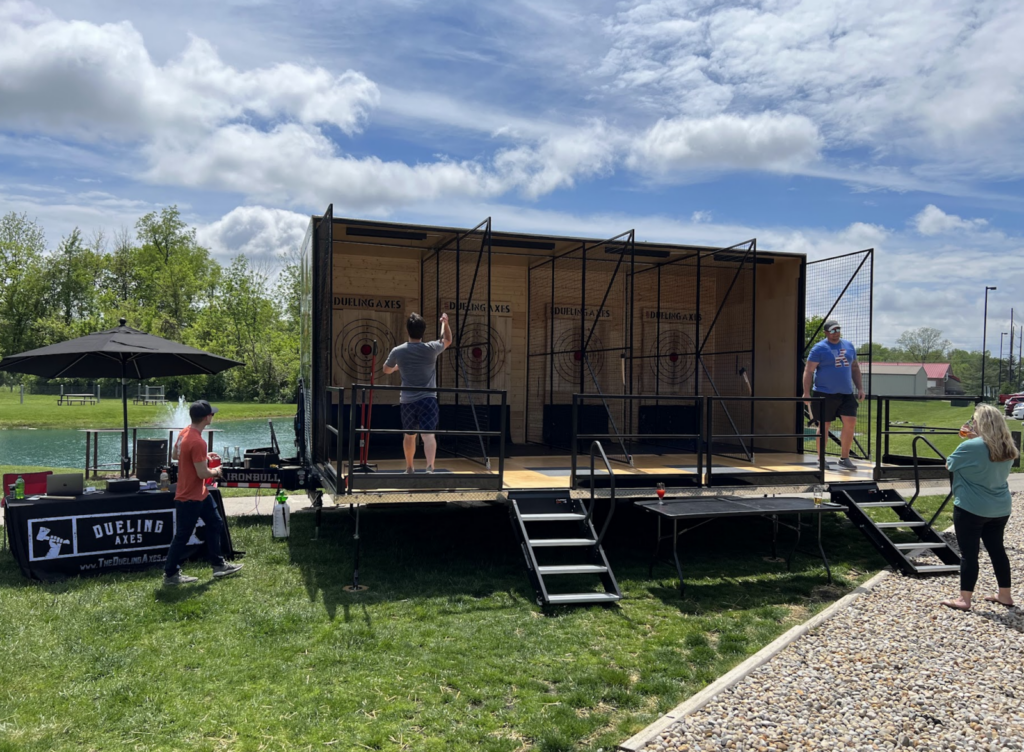 Dueling Axes mobile axe trailer at an outdoor event in Columbus, Ohio