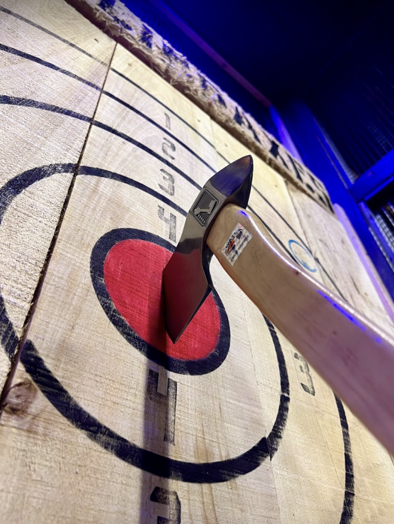 Bullseye axe throw at Dueling Axes in Columbus, Ohio